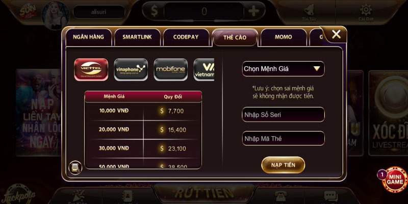 Sử dụng thẻ cào để nạp tiền vào X8