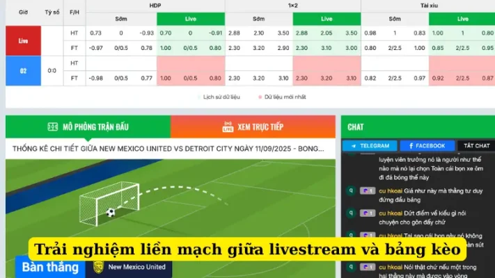 Trải nghiệm liền mạch giữa livestream và bảng kèo